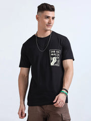 Malik Front & Back Print Crew Neck T-Shirt | Regular Fit | Black