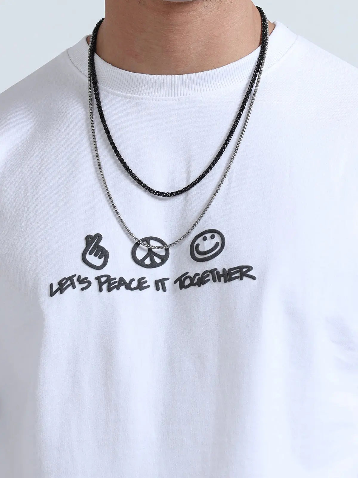 Peace Graphic Print Crew Neck T-Shirt | Oversized Fit