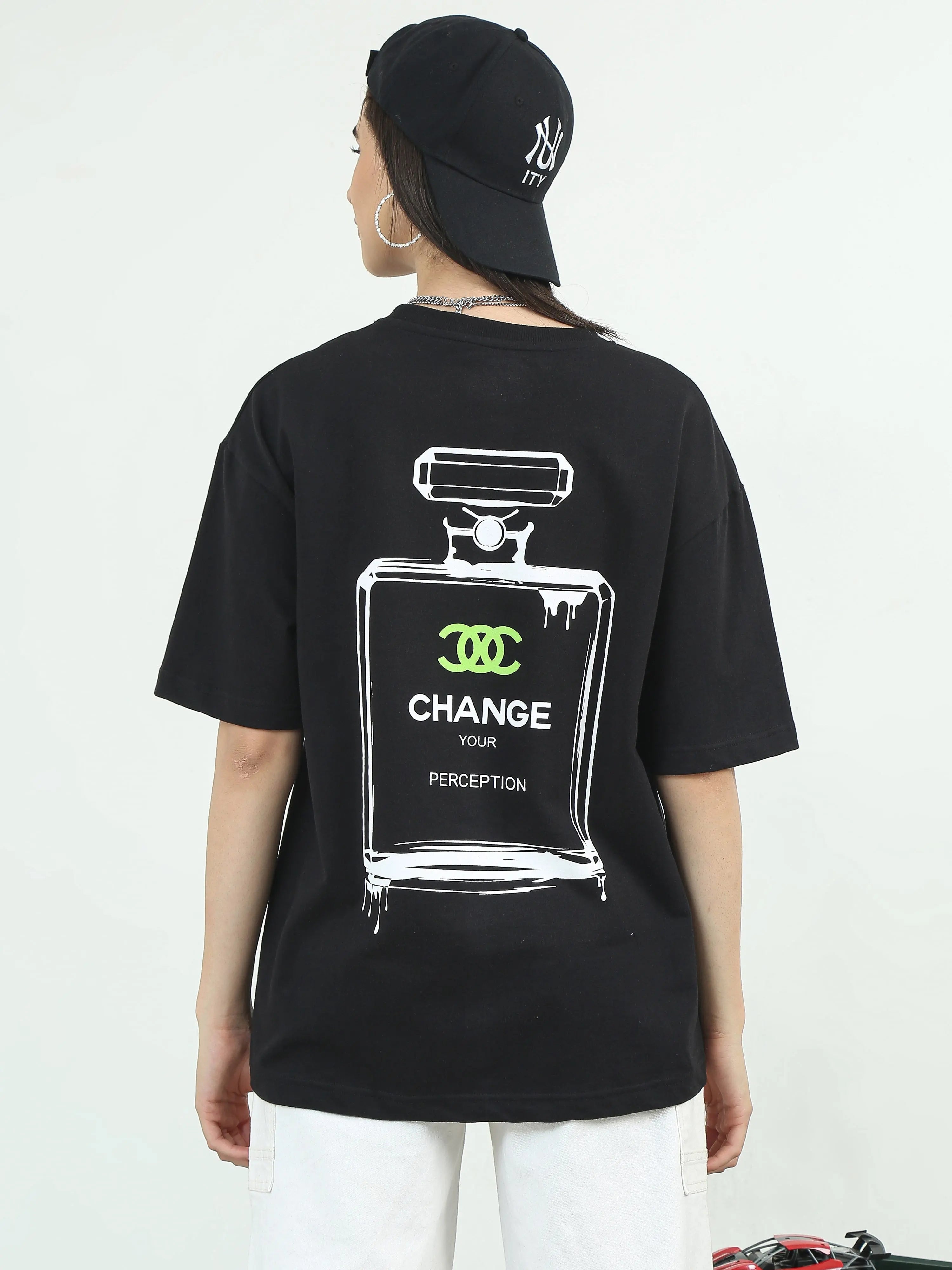 Change Front & Back print Crew Neck T-Shirt | Oversized Fit | Black