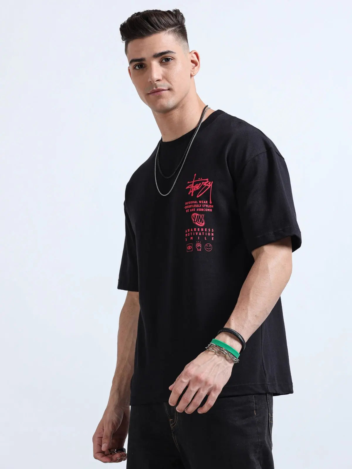 Steezy Oversized Black Graphic Print T-Shirt