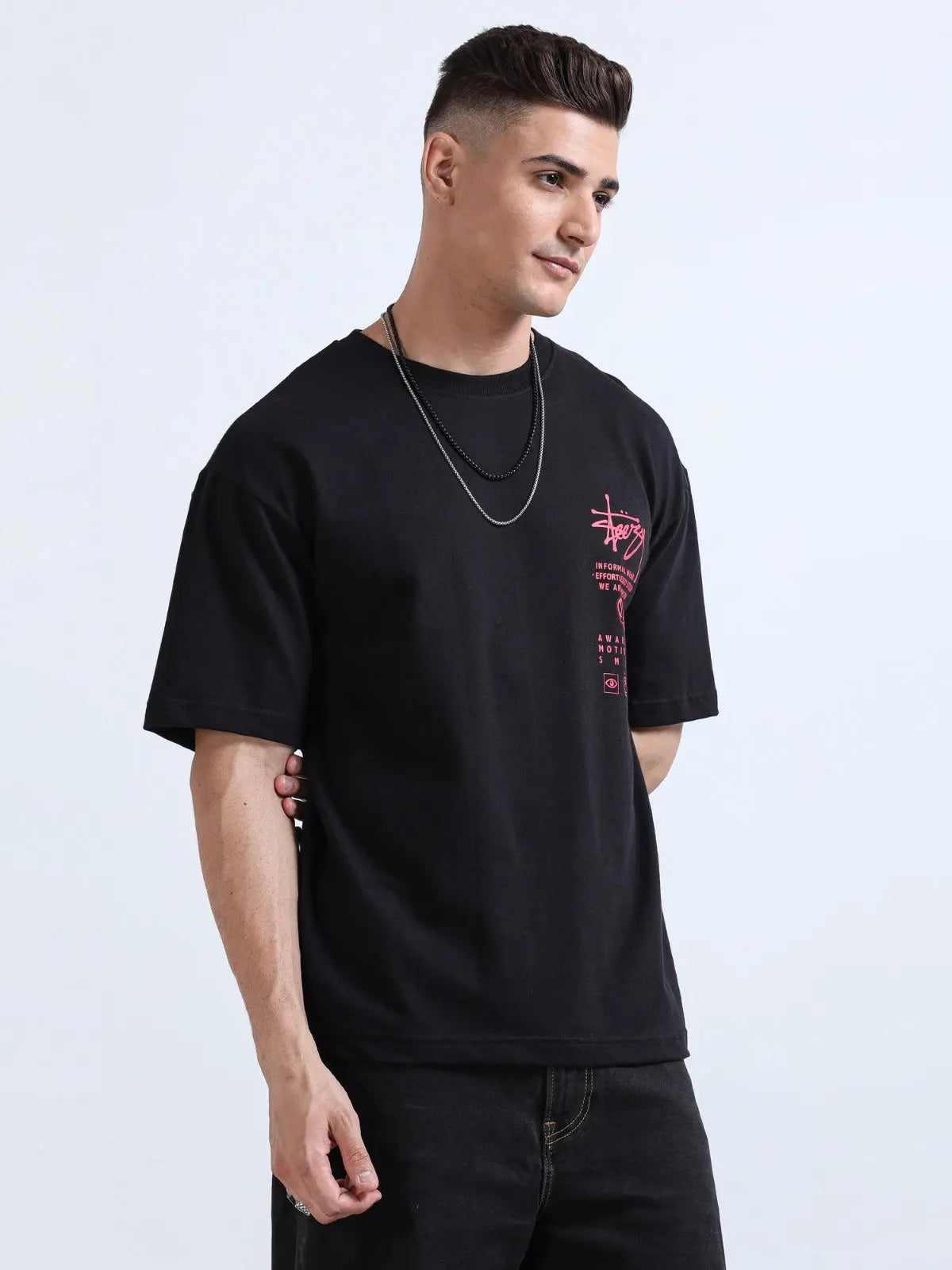 Oversized Black Graphic Print T-Shirt