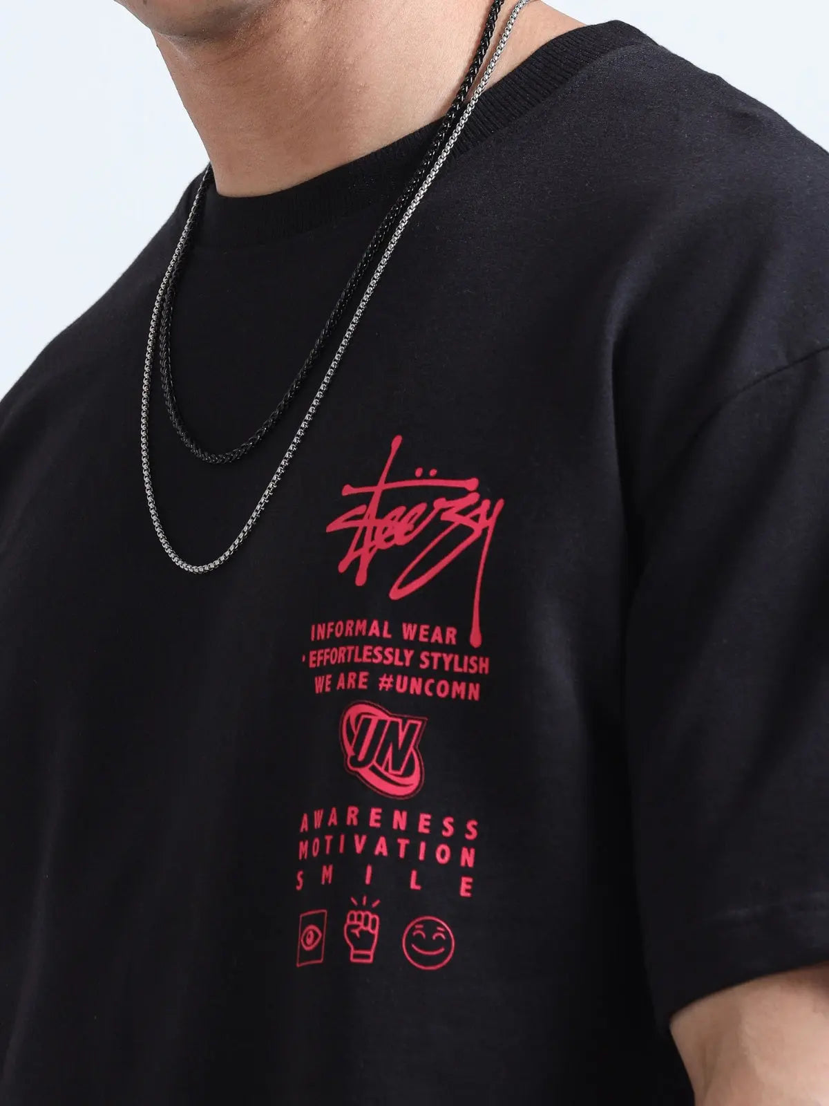 Steezy Graphic Print Crew Neck T-Shirt | Oversized Fit | Black