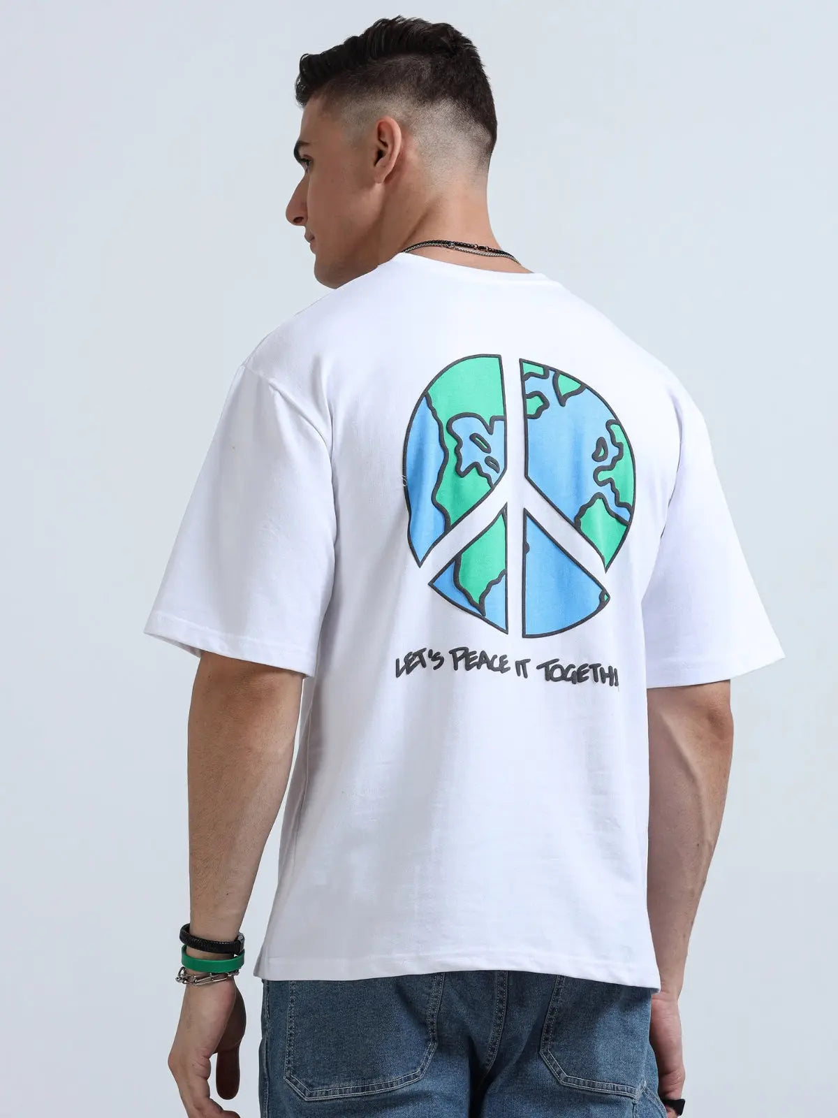 Peace Oversized Printed Crew Neck T-Shirt