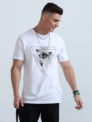 Eye Chest Graphic Print Crew Neck T-Shirt | Regular Fit | White