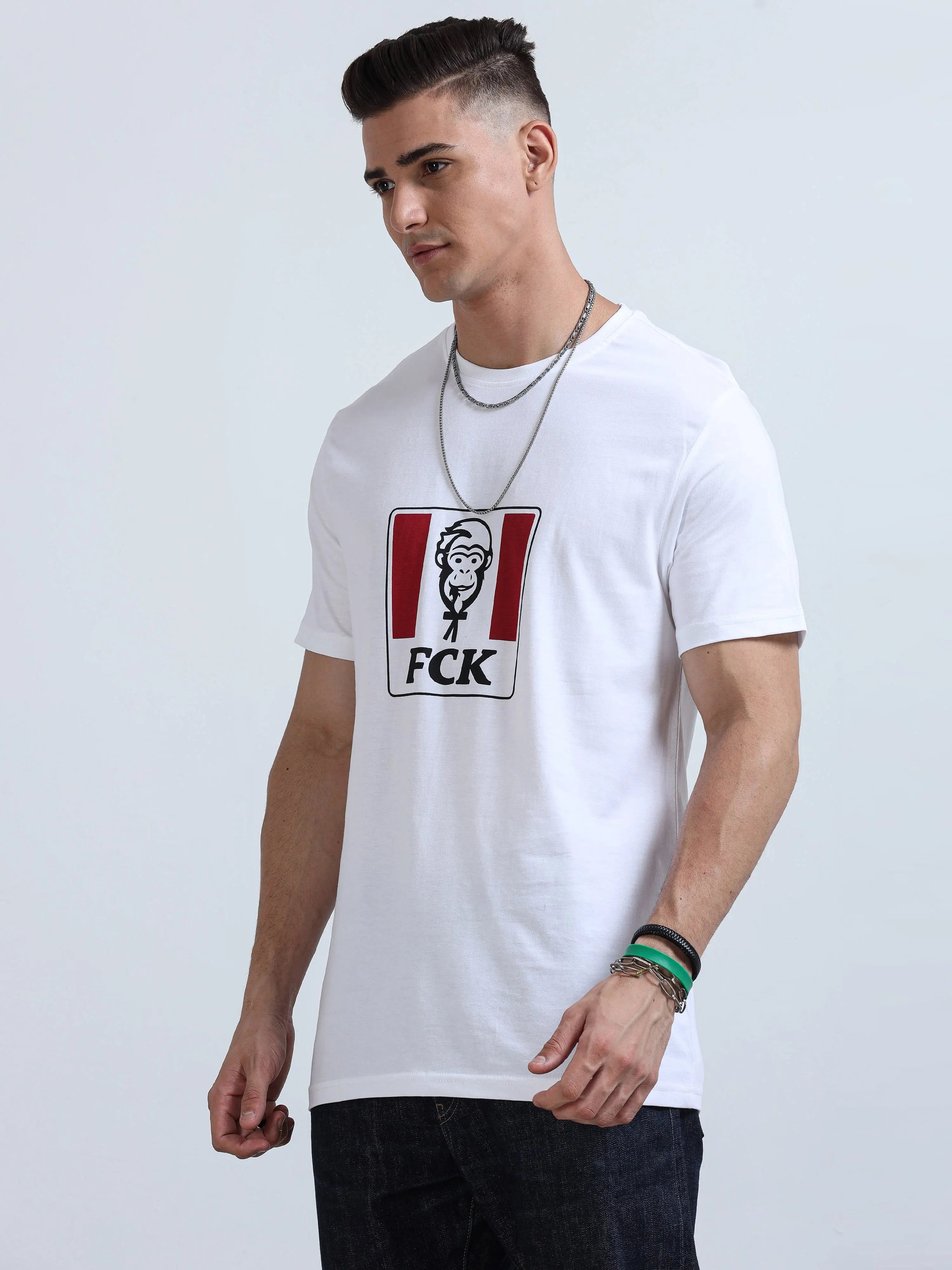 FCK Chest Graphic Print Crew Neck T-Shirt | Regular Fit 