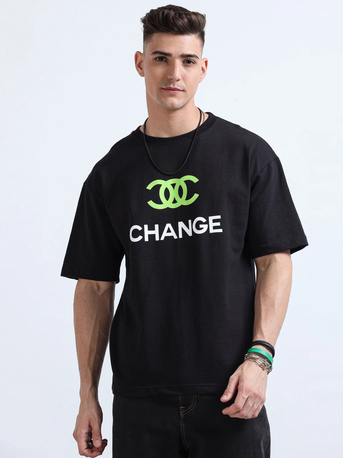 Change Front & Back print Crew Neck T-Shirt